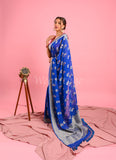 Blue Banarasi Khaddi Saree With Motifs