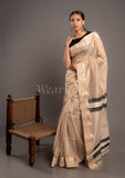 Beige Handwoven Kel Border Maheshwai Saree