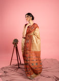 Beige Pure Desi Tussar Saree with Ikat Pallu