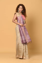 Beige Sequins Pure Tussar Saree