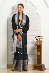 Black Banarasi Linen Saree