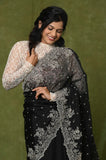 Black Embroidered Cut Work Organza Saree