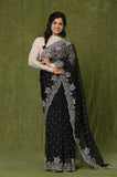 Black Embroidered Cut Work Organza Saree