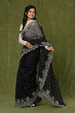 Black Embroidered Cut Work Organza Saree