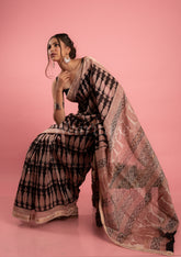 Black Handmade Bagh Print Maheshwari Saree