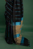 Black Linen Saree with Blue Pallu