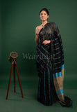 Black Linen Saree with Blue Pallu