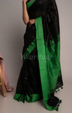 Black Linen Saree with Green Border