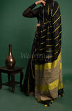 Black Linen Saree with Green Stripes