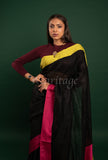 Black Linen Saree with Pink Green Border