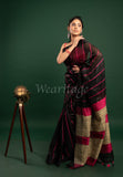 Black Linen Saree with Pink stripes