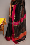Black Handwoven Multi Colour Border Maheshwar Saree