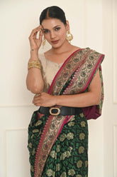 Black Pink Jaal Soft Silk Banarasi Saree