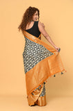 Black Polka Dot Moonga Silk Saree