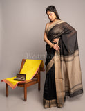 Black Handwoven Resham Border Maheshwai Saree