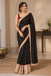 Black Georgette Weaving Saree