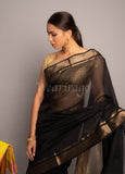 Black Handwoven Tani Checks Maheshwari Saree