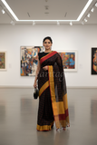 Black Linen Saree with Checks