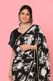 Black and White Chinon Printed Saree