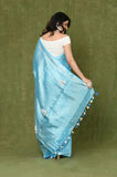 Blue-White Linen Tissue Handwork Embroidary Saree