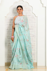 Blue Linen Banarasi Saree