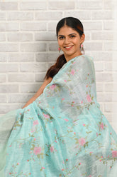 Blue Linen Banarasi Saree