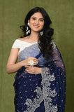 Blue Organza Embroidered Designer Saree
