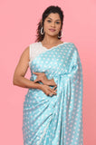 Blue Polka Dots Satin Saree with Stitched Blouse