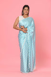 Blue Polka Dots Satin Saree with Stitched Blouse