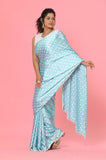 Blue Polka Dots Satin Saree with Stitched Blouse
