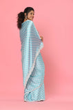 Blue Polka Dots Satin Saree with Stitched Blouse