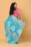 Blue Printed Chinon Saree