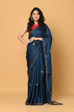 Blue Semi Tussar Embroidered Saree