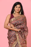Brown Printed Katha Work Tussar Saree