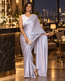 Gray Polka Dots Satin Saree with Stitched Blouse
