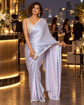 Gray Polka Dots Satin Saree with Stitched Blouse
