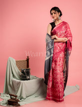 Dark Gray Wine Shiburi Pure Tussar Saree