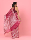 Dark Pink Banarasi Linen Saree