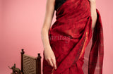 Dark Red Handmade Bagh Print Chanderi Saree