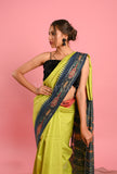 Fluorescent Green Desi Tussar Saree with Ikat Pallu