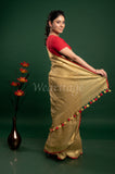 Golden Linen Saree with Red Border