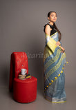 Gray Linen Saree with Yellow Border