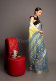 Gray Linen Saree with Yellow Border