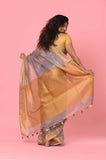 Gray-Golden Linen Tissue Handwork Embroidary Saree
