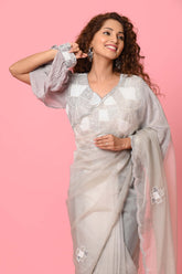 Gray Beads Sequins Organza Saree
