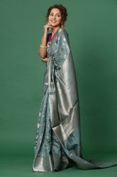 Gray Chinia Silk Banarasi Saree