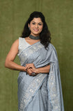 Gray Cut Work Semi Tussar Saree