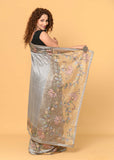 Gray Cut Work Tussar Saree