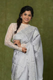 Gray Embroidered Cut Work Semi Tussar Saree