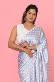 Gray Polka Dots Satin Saree with Stitched Blouse
